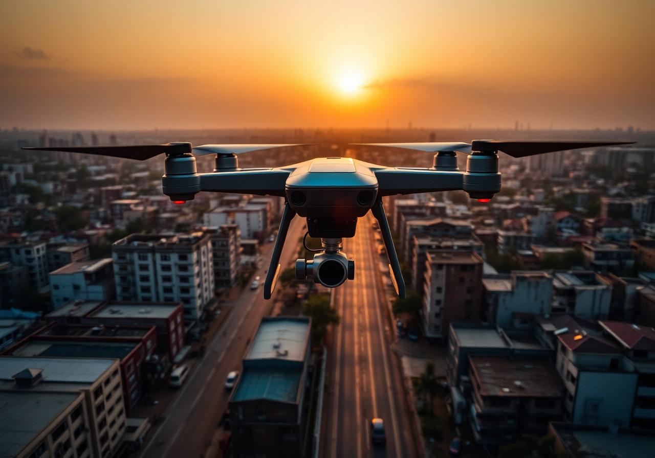 Drone Cleancity Bot en mission au-dessus d'Abidjan